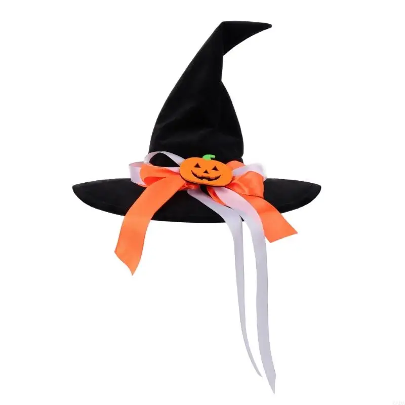 Halloween Costume Witch Hat Cosplay Headpiece with Pumpkin Decors and Soft Fabric Roleplay Headwear for Party Styling and