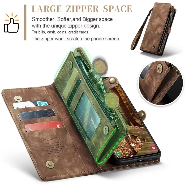 Magnetyczne etui 2 w 1 do Samsung Galaxy S25 S24 S23 S22 S21 S20 FE S10 Plus Ultra Wireless Charging Zipper Flip Cover — zdjęcie produktu 3
