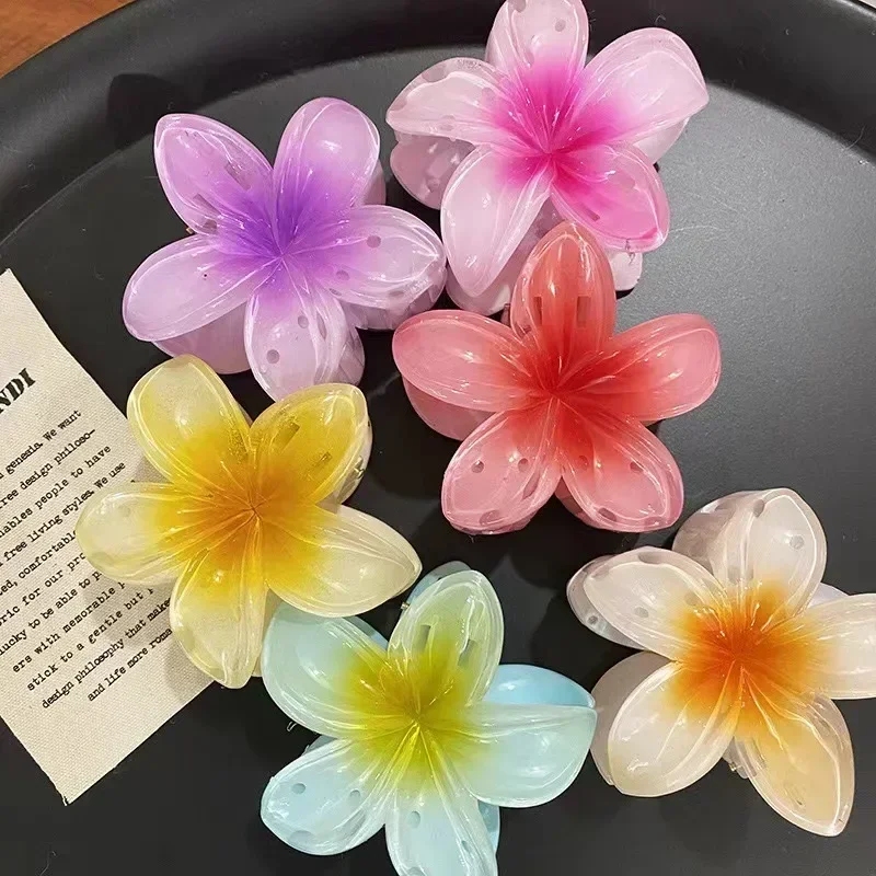 Gradient Flower Hair Accessories Set Beach Style Hairpins Flower Claw Clips Summer Flower Hairpins Hawaiian Style Ideal Gift