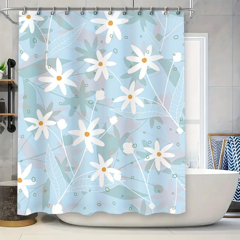 

Blue Flower Pattern Waterproof Shower Curtain Modern Home Decor Bathroom Accessories for Wet Areas Easy Installation and Durable