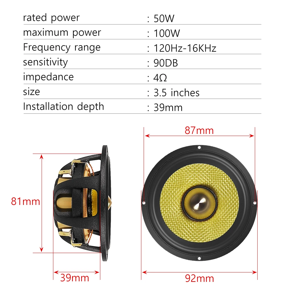 Picture 5: 2pcs 3.5-inch bullet guided mid-range speaker, car center speaker, luxury car two-way three-way 3-inch mid-range speaker