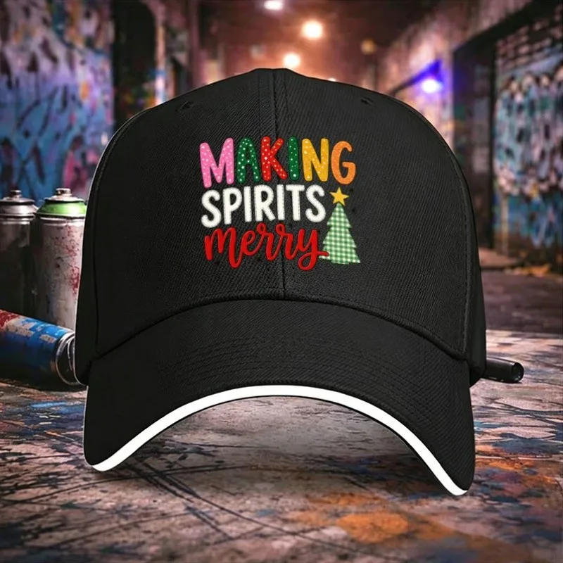 Streetwear Brand Retro Fun Christmas Tree Letter Print Unisex Christmas Sandwich Baseball Cap, a Special Christmas
