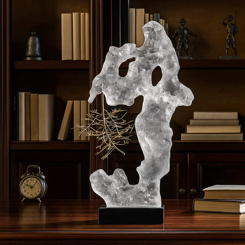 فروع الذهب النحت الراتنج الشفاف، ديكور المنزل الصيني، فن سطح المكتب المصنوع يدوياً #4