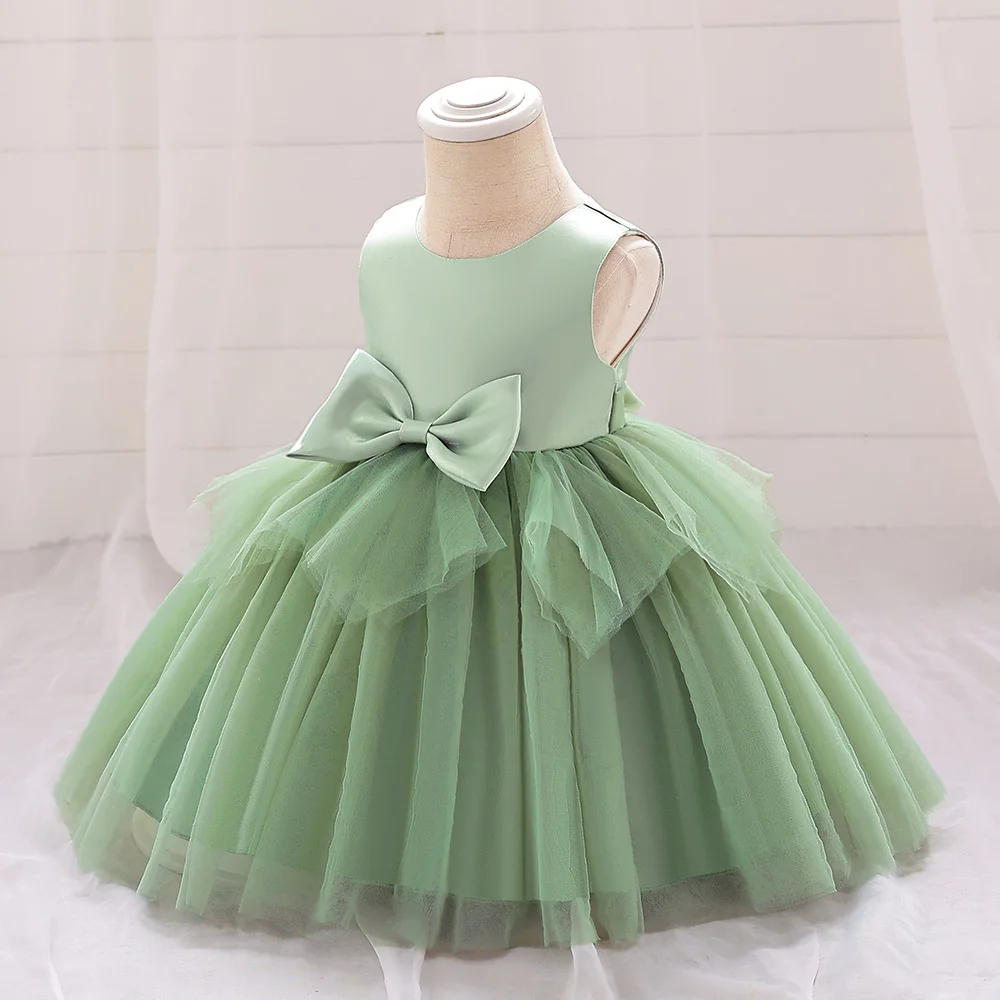 Baby Girls Birthday Dress For 1 2 Year Newborn Baptism Pink Green Clothes Toddler Kids Elegant Christening Party Gown Vestidos