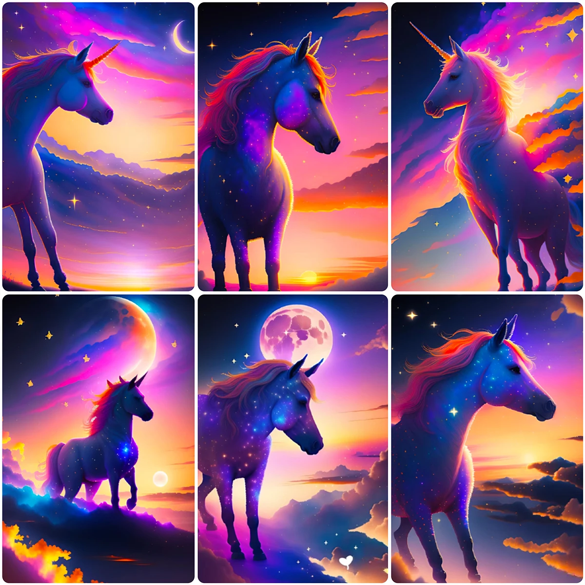 5D DIY Diamond Painting Rainbow Unicorn Cross Stitch Kits Fantasy Animal Diamond Mosaic 2023 New Embroidery Home Decor Gift