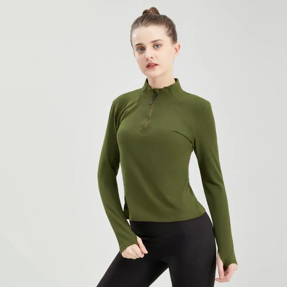 

Women Winter Training Top for Yoga Pilates Exercise Quarter Zip Jacket with Thumb Hole Long Sleeve Workout Shirt Slim Fit Suit