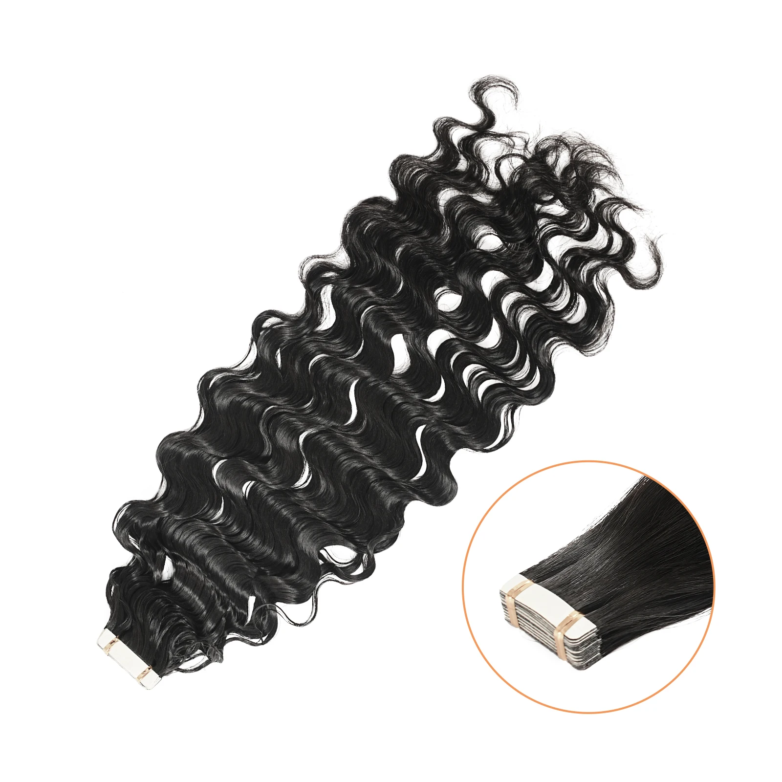 Powcign 20 шт. бирманская вьющаяся лента для наращивания волос, человеческие волосы, вьющаяся волна, 100% натуральные волосы, бесшовные, невидимые для женщин, 12-30 дюймов