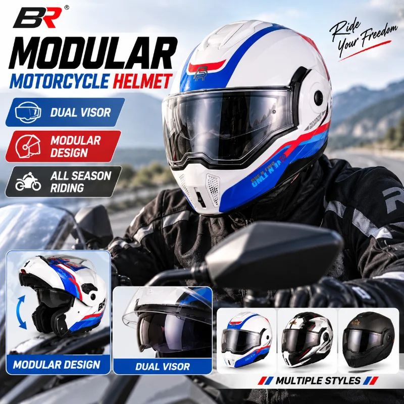 Modular Motorcycle Helmet Dual Visor Full Face Flip Up Helmet Men All Season Street Touring Riding Headgear