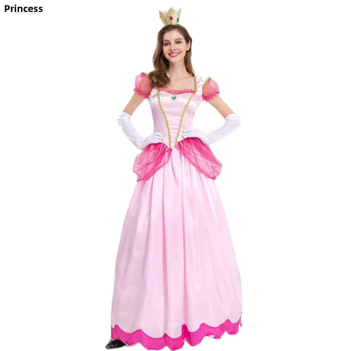 할로윈 무대 의상 핑크 공주 파티 여왕 의상 마리오 공주 캐릭터 여성 전통 의상 폴리에스터 섬유