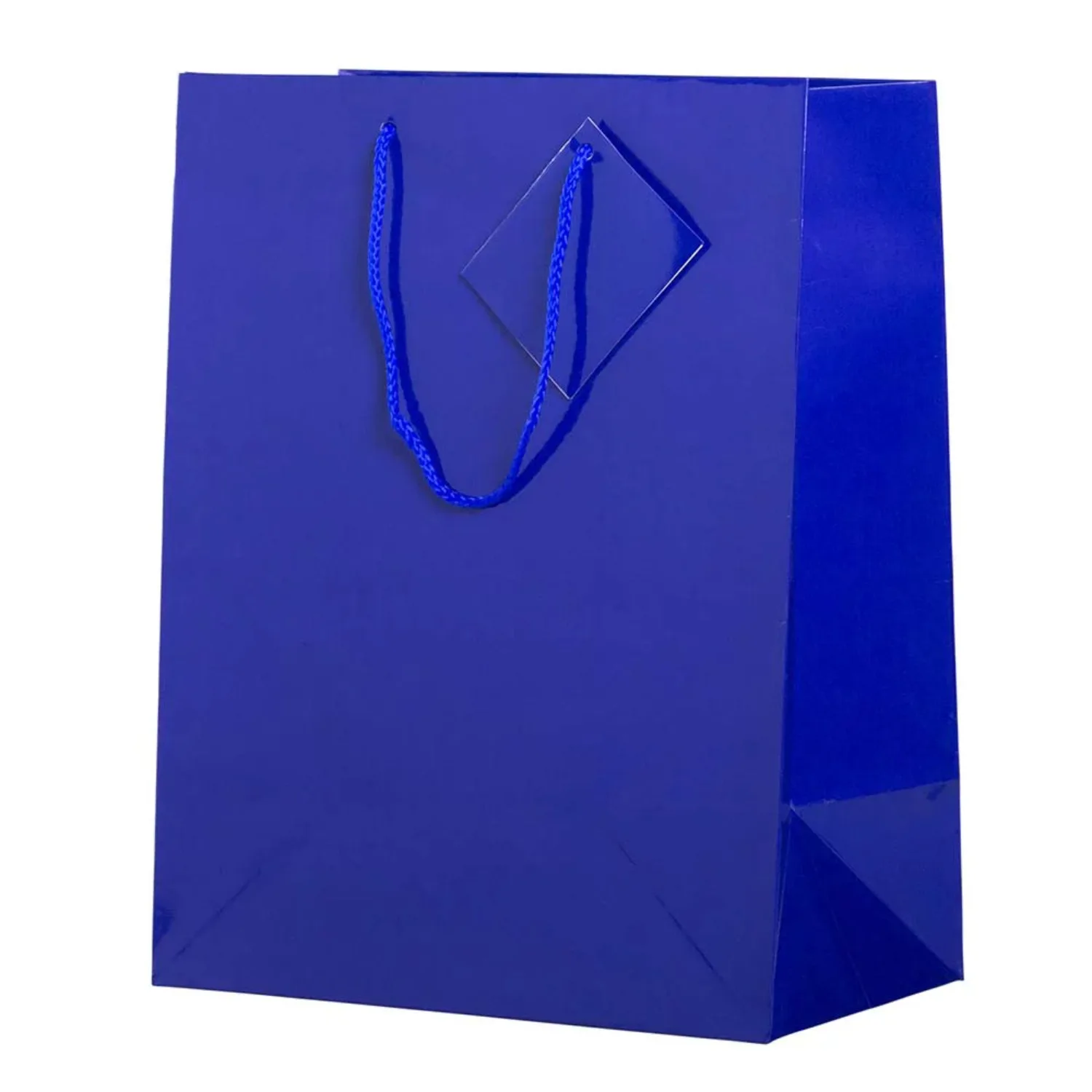 JAM Paper Glossy Gift Bags, 10 x 13 x 5, Blue, 100/Pack, Large