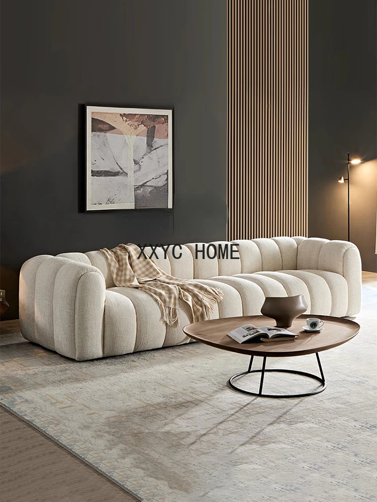 

Italian Straight Cream Style Pumpkin Sofa French Living Room Homestay Hotel Three-Seat Fabric Sofa