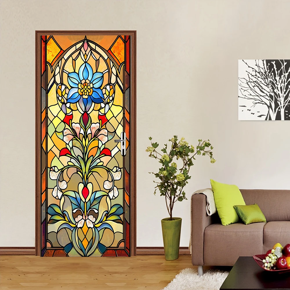 

1 шт. цветные ретро церковные стеклянные дверные наклейки, художественные стеклянные наклейки для дома, наклейки для украшения входа в гостиную, спальню