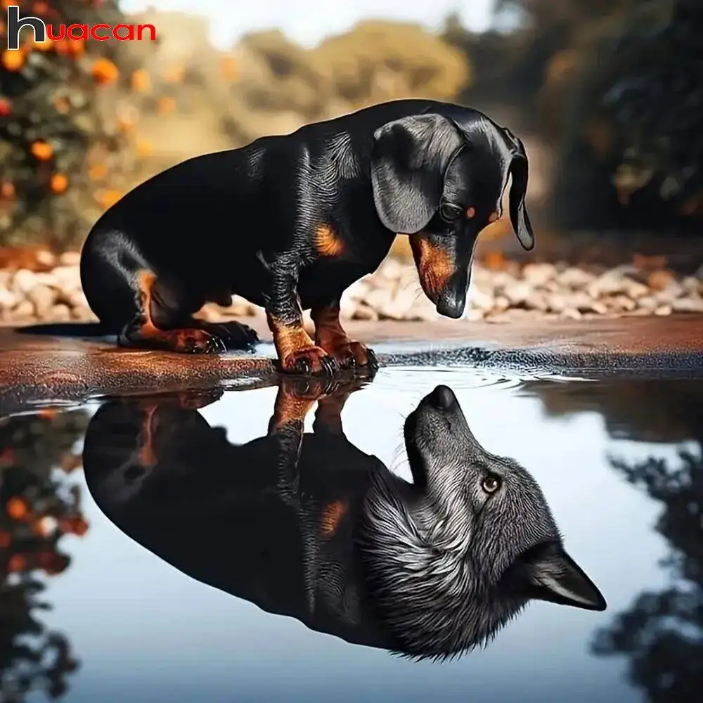 Huacan Diamant Malerei Tier Hund Neuheiten Diamant Mosaik Cartoon Mirroe Kunst Wohnkultur Diy Geschenk Strass Bilder