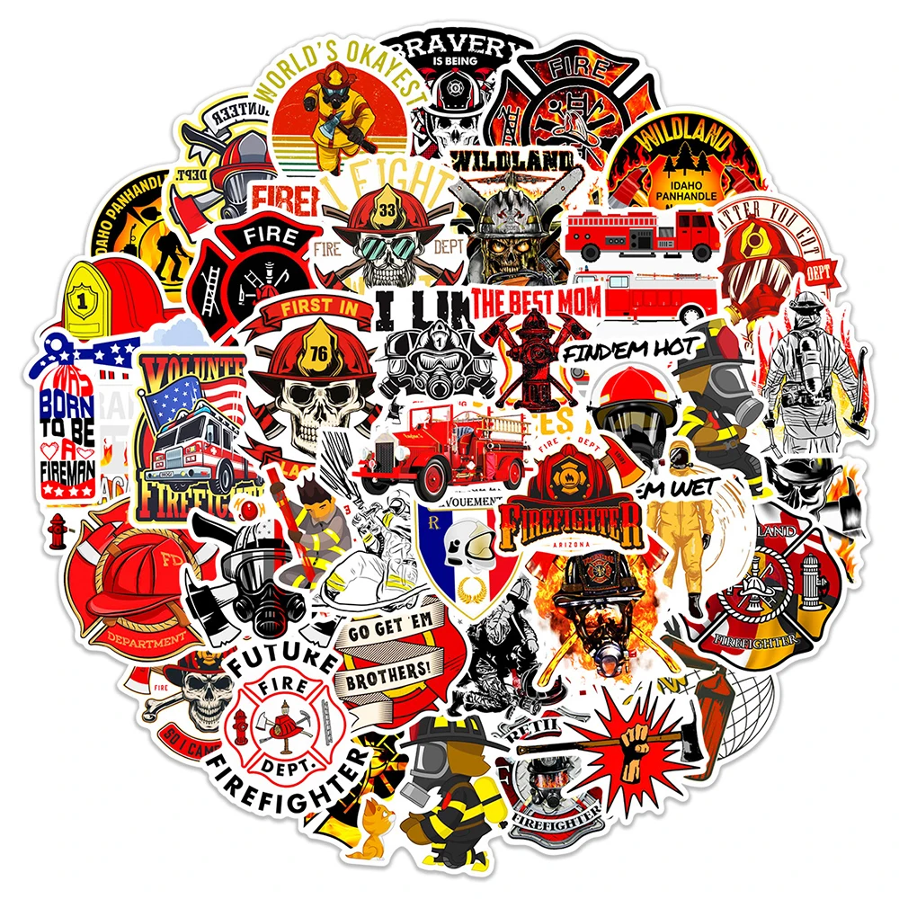 10/30/50pcs Firefighter Style Cartoon Stickers Brave Fireman Fire Trucks Decals for Phone Guitar Diary Sticker Kids Toys