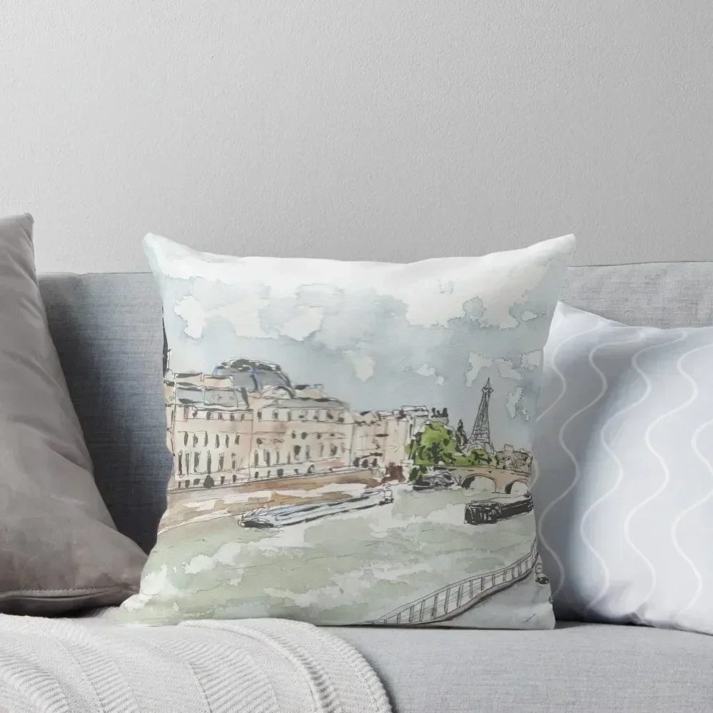 Paris Seine with Eiffel Tower Throw Pillow Cushion Cover For Sofa Elastic Cover For Sofa pillow