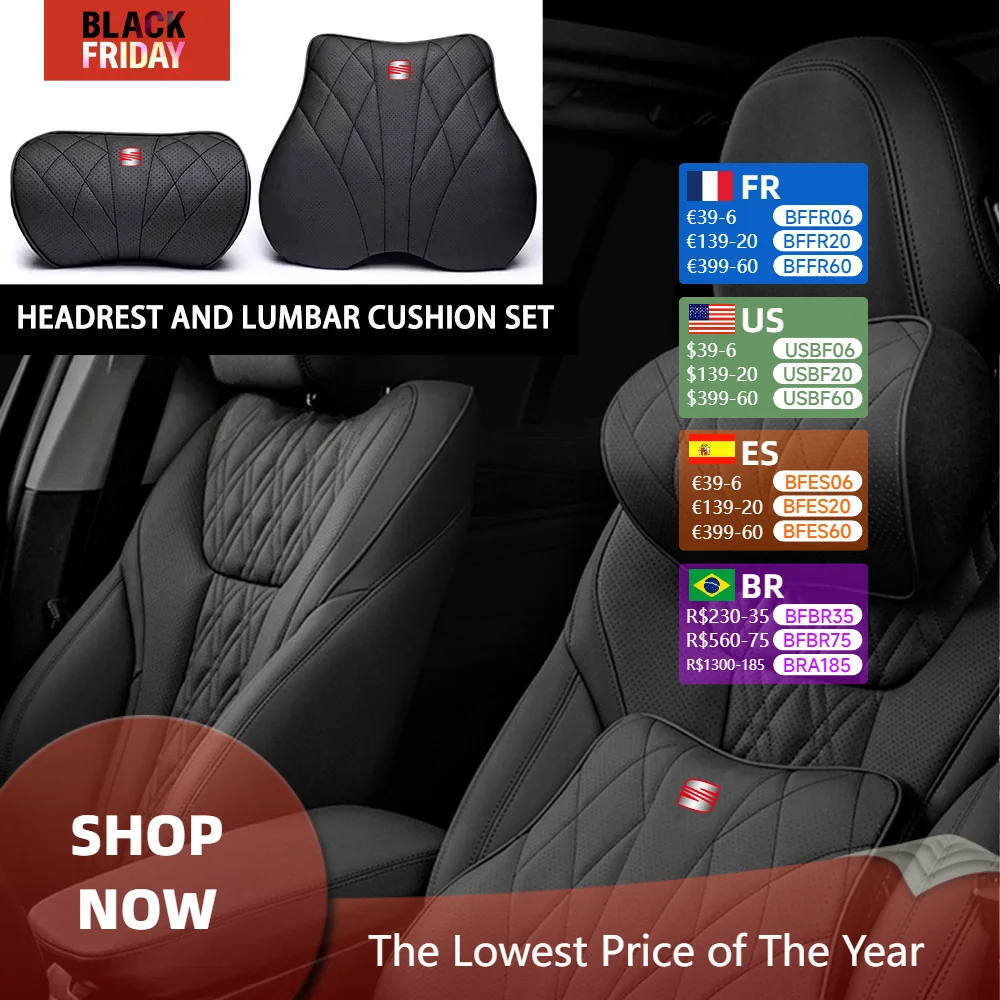 Memory Cotton Car Seat Covers Breathable Neck Pillow Lumbar Support For Seat Cupra FR Racing Ibiza Leon Ateca Toledo Sportcoupe