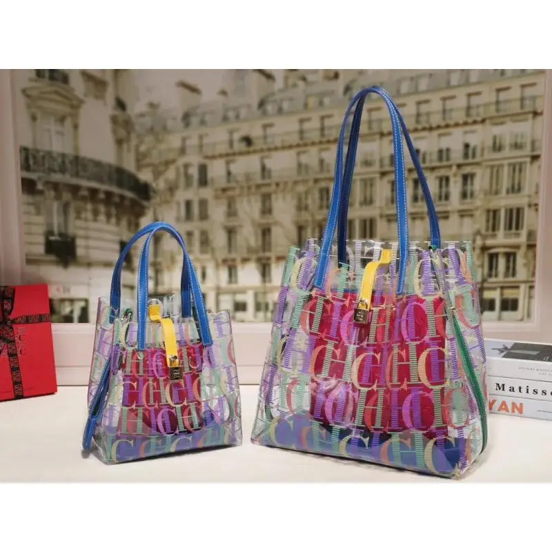 CH Womens Everyday Clear Tote Bag Monogram Print Top Handle All Match Beach Bag Summer Daily Use