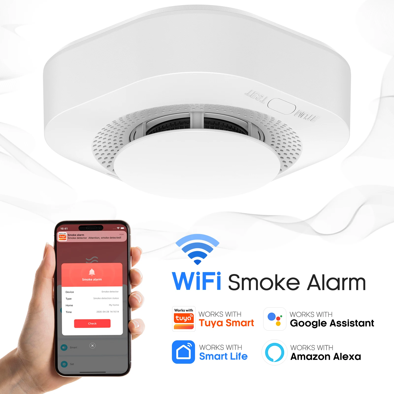 Tuya WiFi Smoke Detector 90dB Sound Alarm App Push Notifications Sensor For Home Industrial  Hotel Security