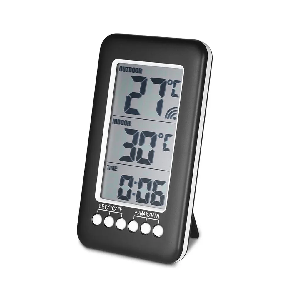 ℃/℉ Digital LCD Thermometer Wireless Indoor/Outdoor Thermometer 12/24 Hour Clock Display Temperature Meter With Transmitter