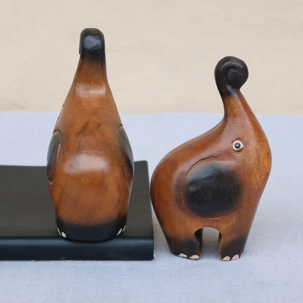 

1Pair Wooden Elephant Decorative Ornaments Resin Craft Home Office Decoration Desktop Adornments Assorted Color