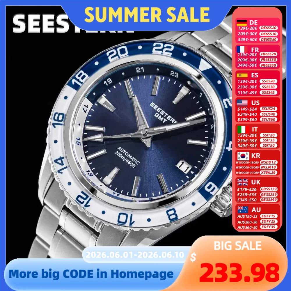 

SEESTERN GMT Diver Men Watch Grand NH34 Movement Panda Automatic Mechanical 200M Waterproof Luxury Wristwatches Ceramic New S456