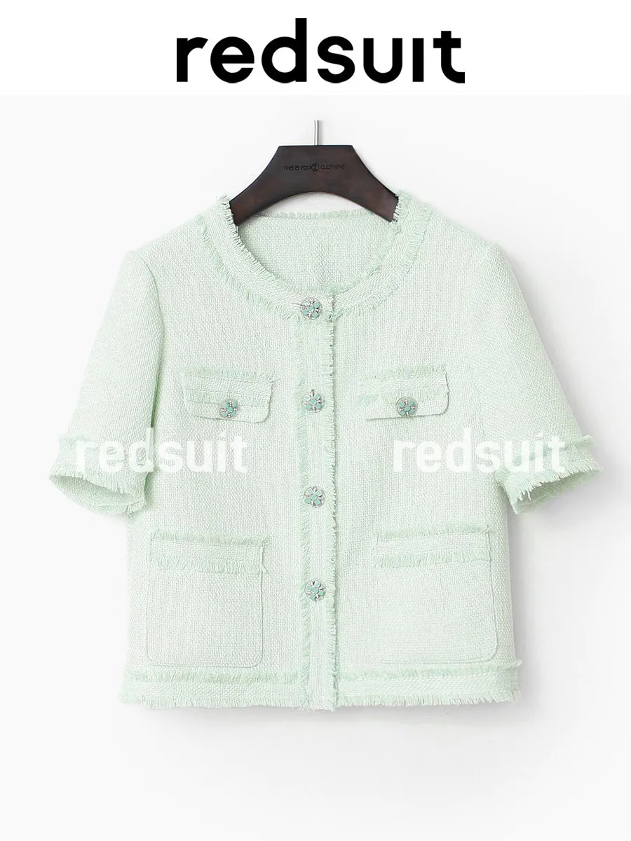 New Light green socialite thin short sleeved jacket with tassel top Custom Sizes