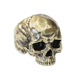 Brass Details No Chin Skull Ring Mens Biker Punk Adjustable Ring BR437 US Size 8~15