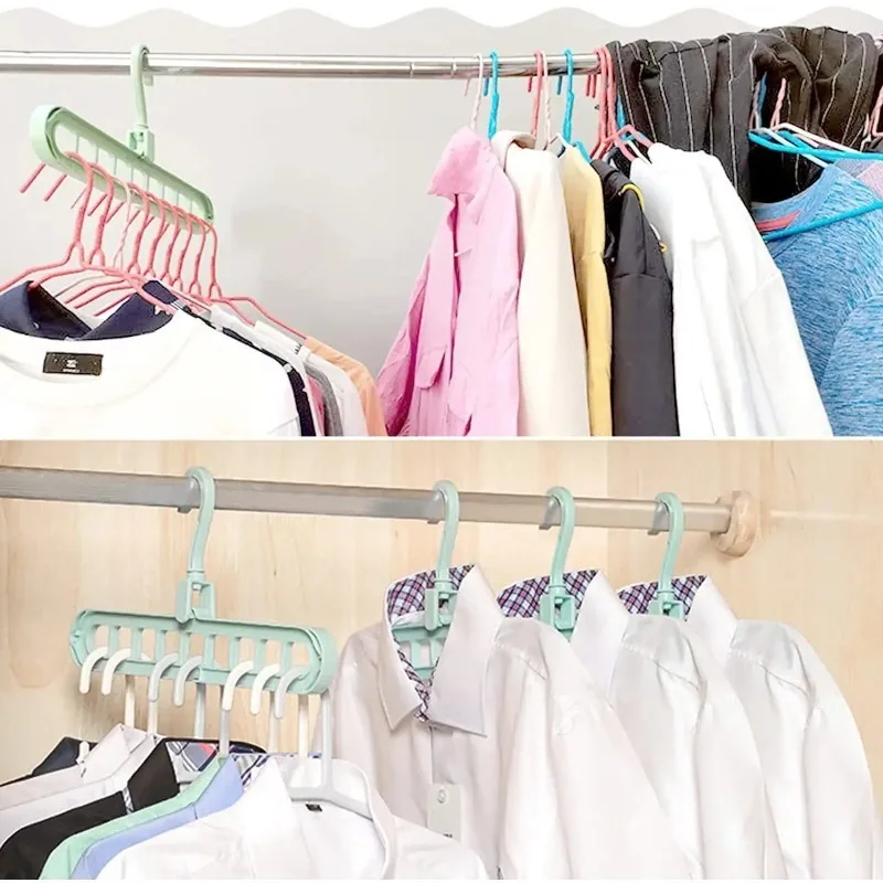 1-10PCS Space Saving Magic Hanger 9 Hole Rotating Foldable Closet Storage Rack for Home Wardrobe Dormitory Apartment