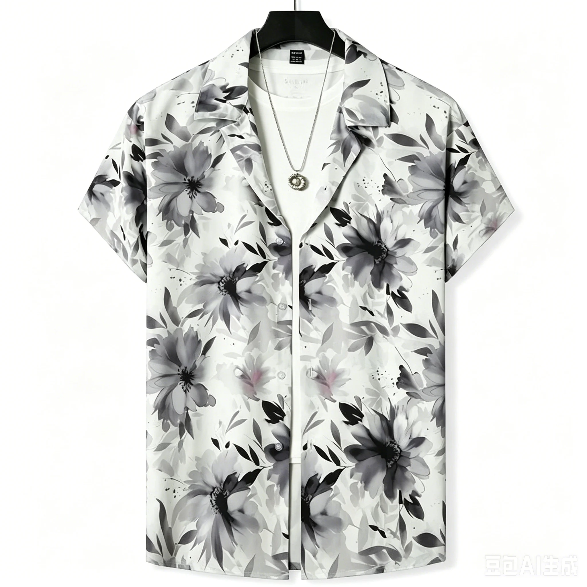 Camisa de verano para hombre, holgada, de manga corta, con estampado floral grande de estilo chino, ideal para ocio y vacaciones.