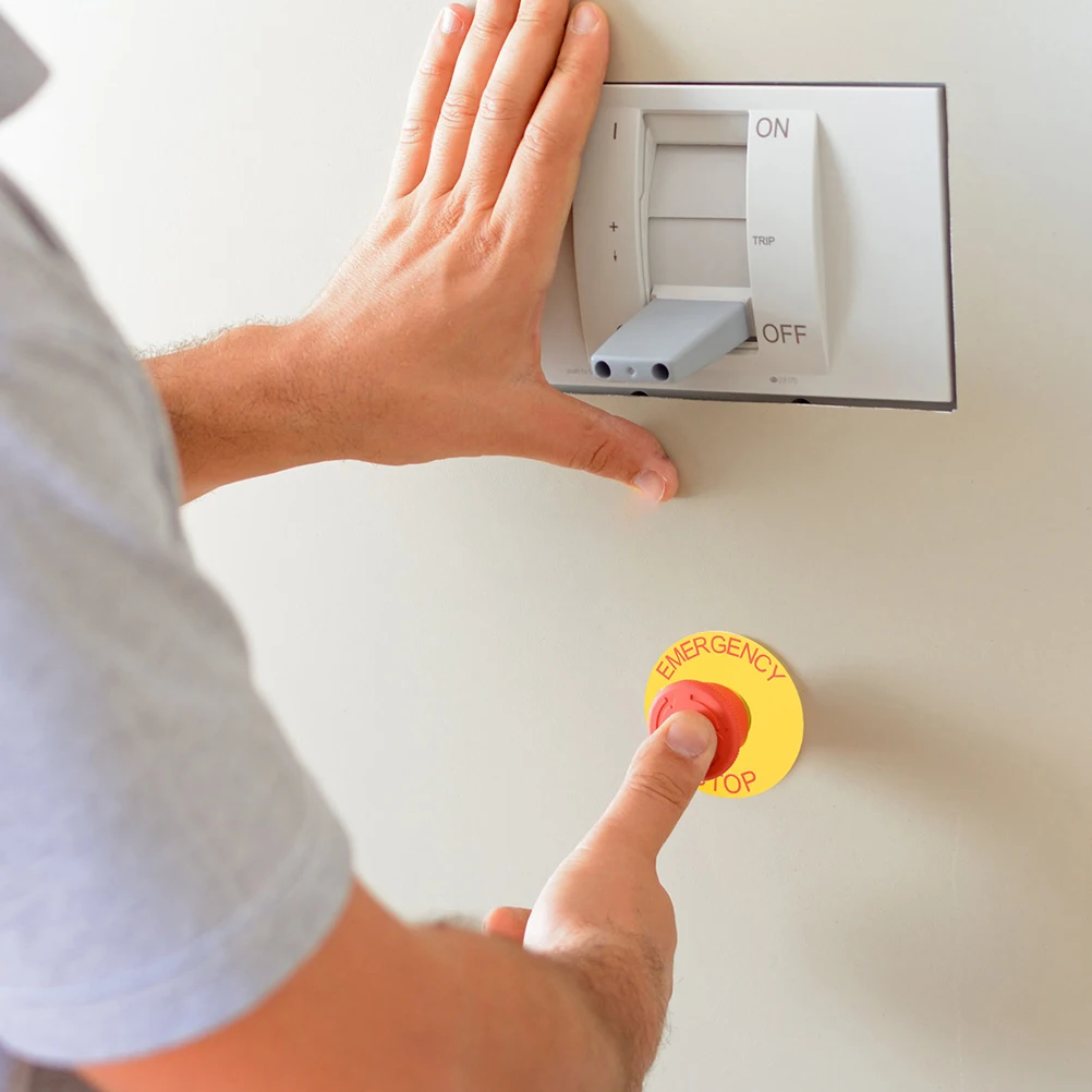 10 Pcs Emergency Stop Label Decals Sticker Indicator Shut-off Caution Stickers PVC Sign Signs