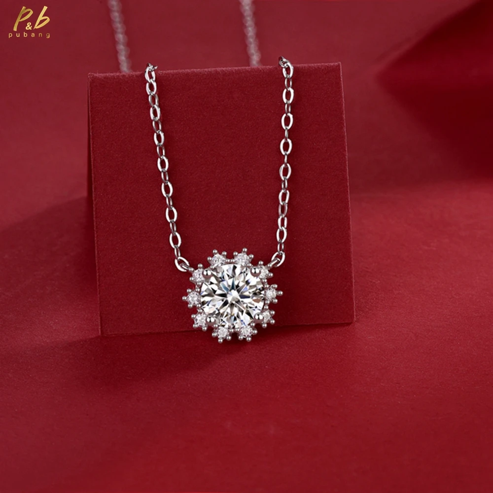 

PuBang Fine Jewelry Anniversary Gifts Real 925 Sterling Silver Round Cut 1CT Moissanite Diamonds Gems Pendant Necklace Wholesale