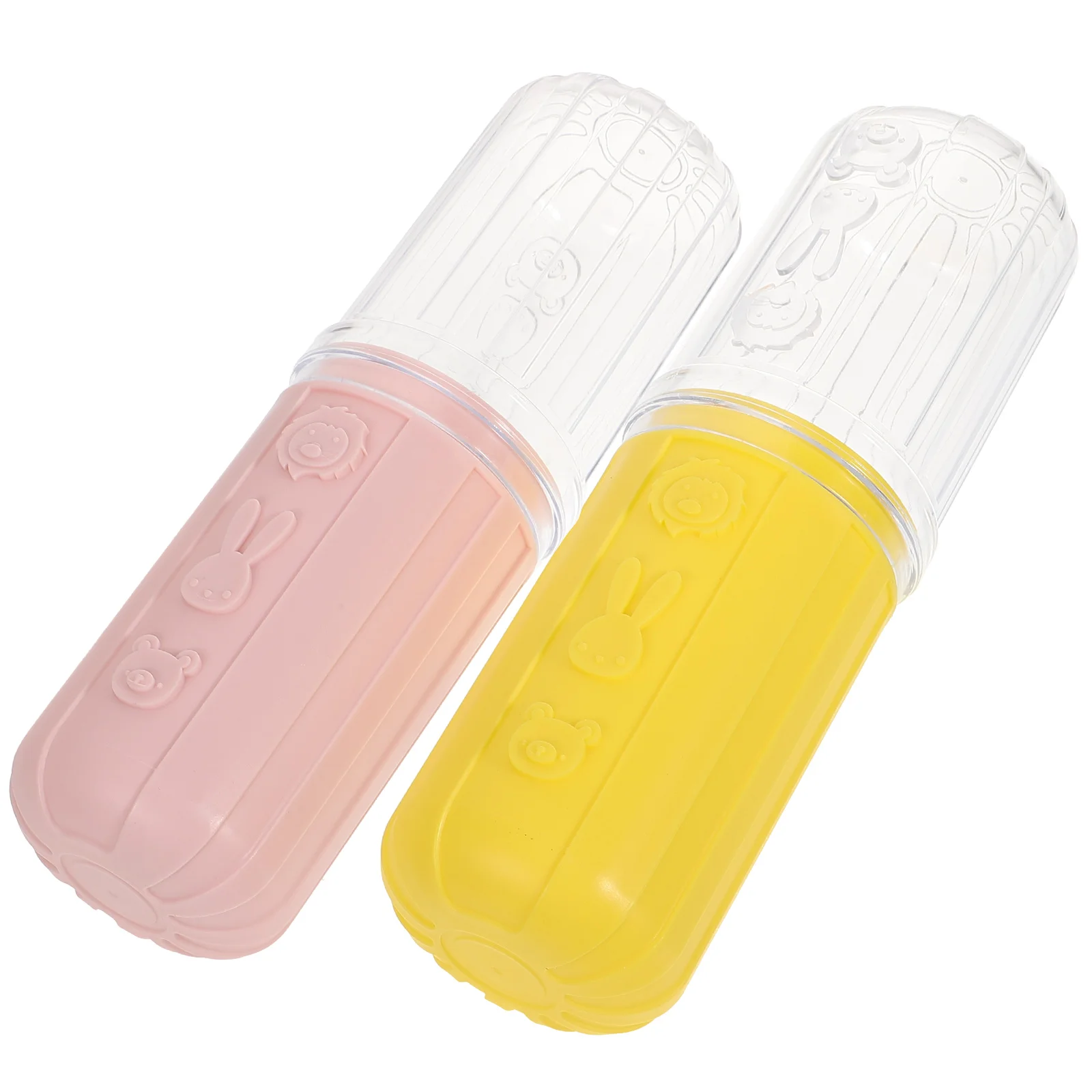 

2 Travel Toothbrush Holders Pink Yellow Portable Cups Thickened Dustproof Cases for Trips Storage Boxes Dental Tools ganizers