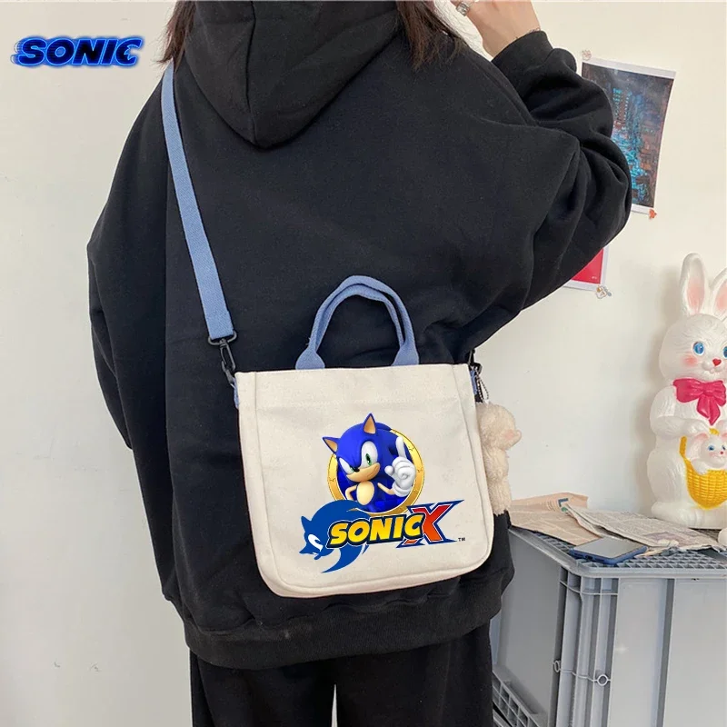 Sonics Shoulderbag Boy Girl Cute Cartoon Anime Pattern Shoulder Bags Trendy Cool Large Capacity Storage Canvas Bag Handbag Gift