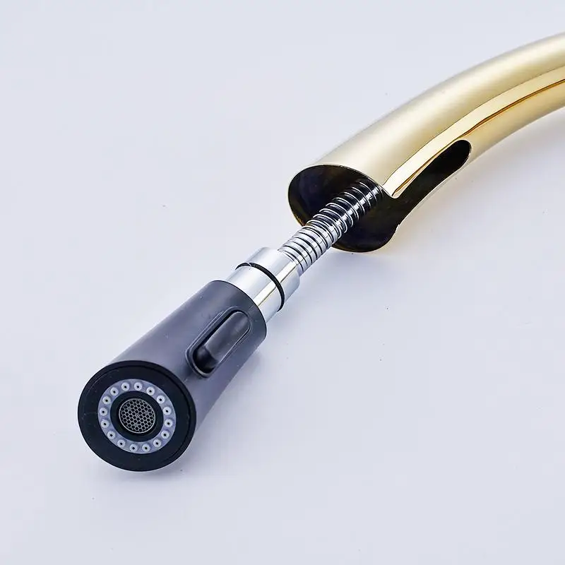 Kitchen Faucet Pull Out Golden Plate All Around Swivel Spout Hot and Cold Spray Head Kitchen Taps Mixer