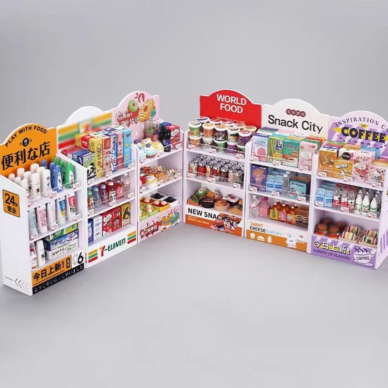 30Pcs Miniature Cute Drink Food Supermarket Store Shelf Dollhouse Accessories Pretend Play Furniture Cabinet Shelf Kitchen Gift