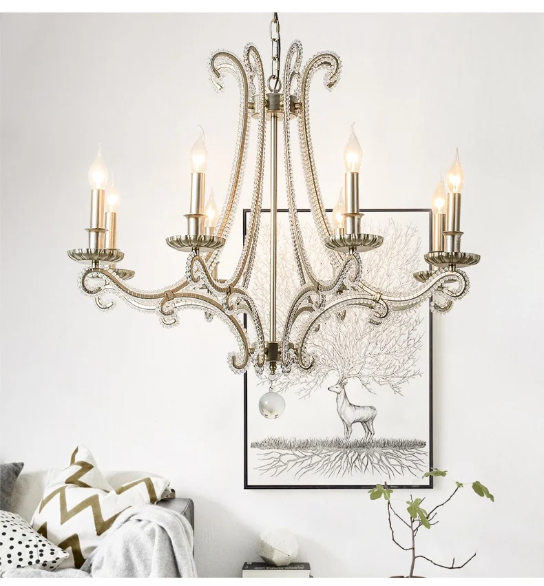 French Living Room Brushed Silver LED Chandelier American