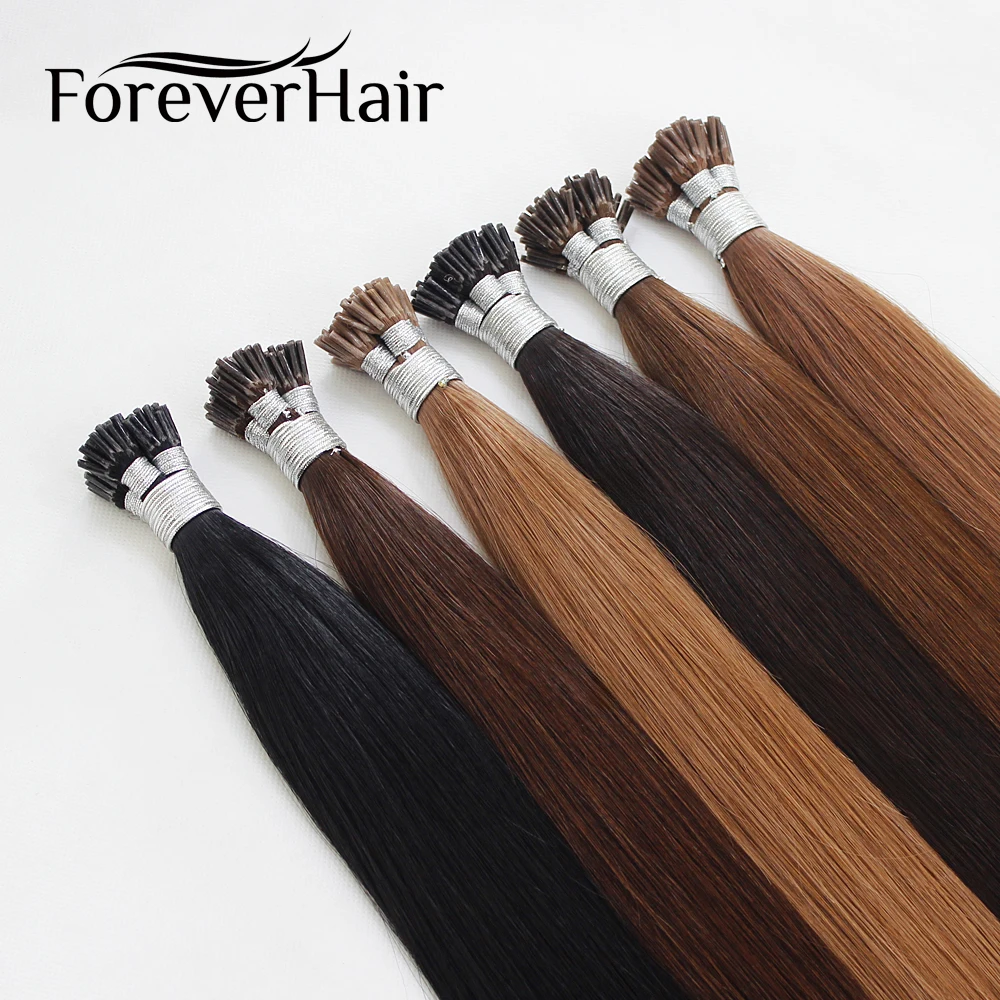 

FOREVER HAIR 0.8g/s " 16" 18" 20" Real Remy Keratin I Tip Human Hair Extensions Straight European Pre Bonded Hair 50 Pieces