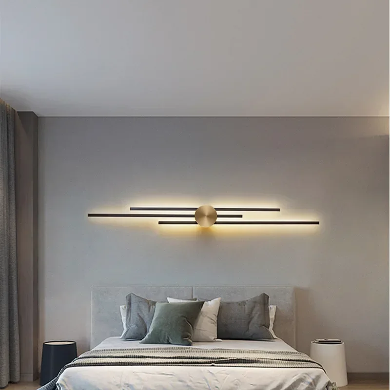 خطوط هندسية الألومنيوم الذهب الأسود وحدة إضاءة LED جداريّة مصباح إضاءة المطعم غرفة نوم دراسة استوديو تركيبات الإضاءة ديكور الغرفة #4