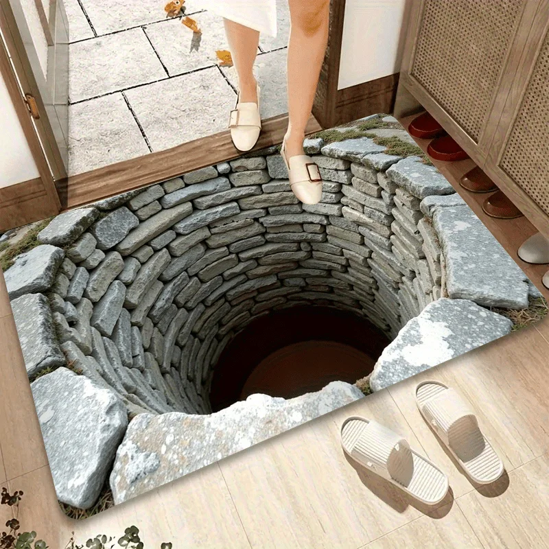 VIKAMA Endless Abyss Anti Slip Mat Machine Washable Stone Effect Texture Durable Entrance Hall Carpet Home Decoration