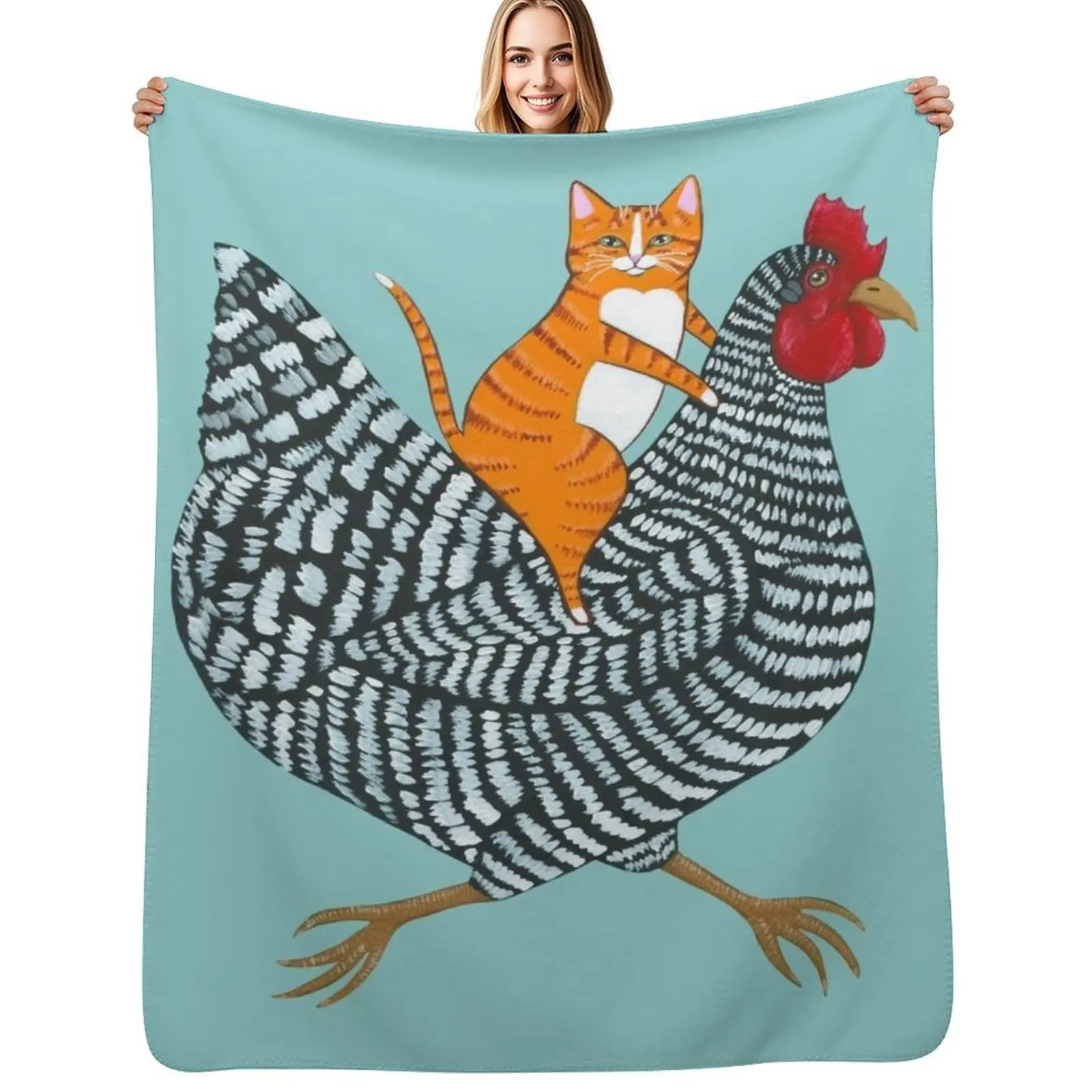 Ginger Cat Chicken Ride Throw Blanket Beautifuls Decorative Throw Luxury Throw Comforter Travel Blankets