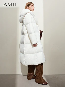 AMII Minimalist 2024 Down Puffer Coat For Women Winter Long Bread Coat Light Thick Warm Quality Fashion Outerwear New 12424110