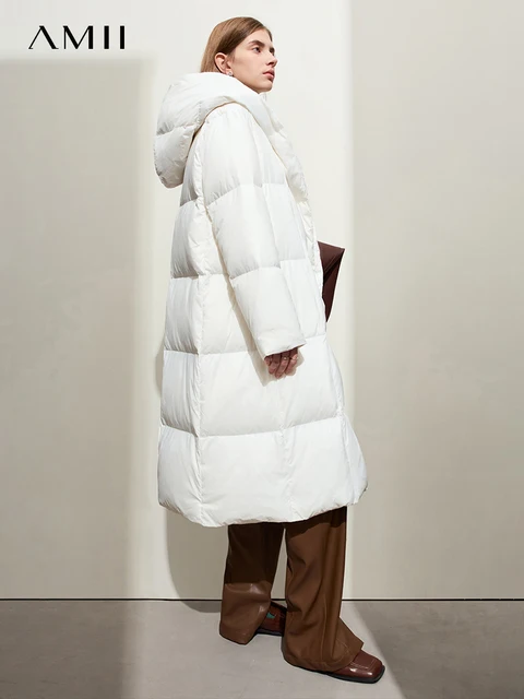 AMII Minimalist 2024 Down Puffer Coat For Women Winter Long Bread Coat Light Thick Warm Quality Fashion Outerwear New 12424110