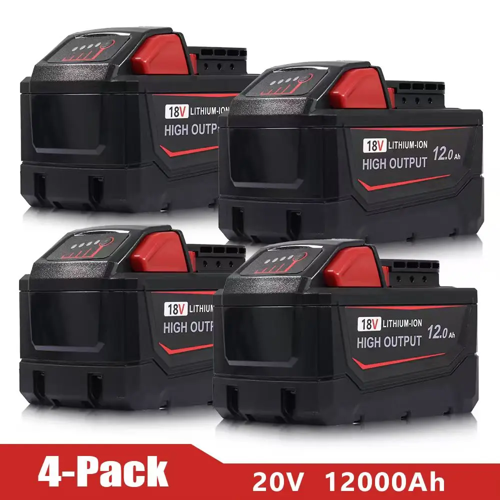 4-Pack 12.0Ah High Output Battery for Milwaukee M18 Tools, 18V Li-ion Replacement with Long Runtime