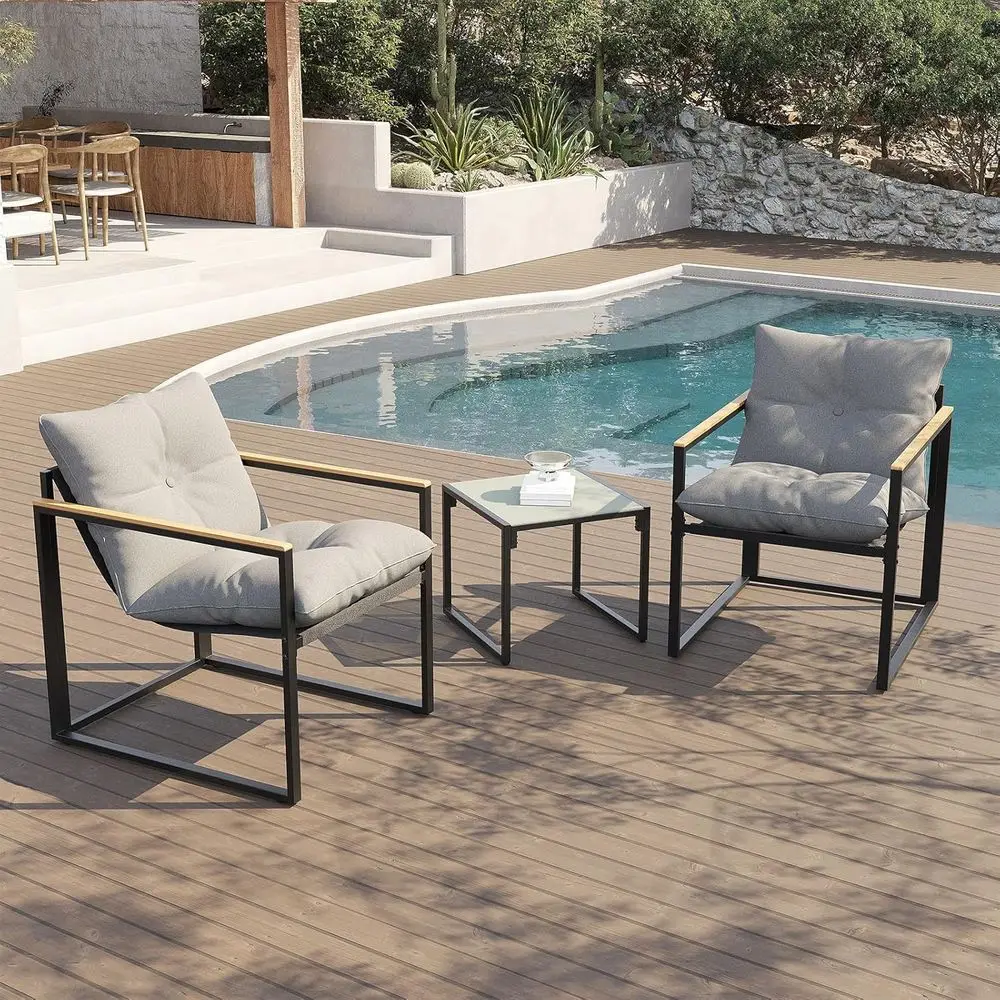 

Grey 3-Piece Rattan Patio Sectional Sofa Set with Plush Cushions