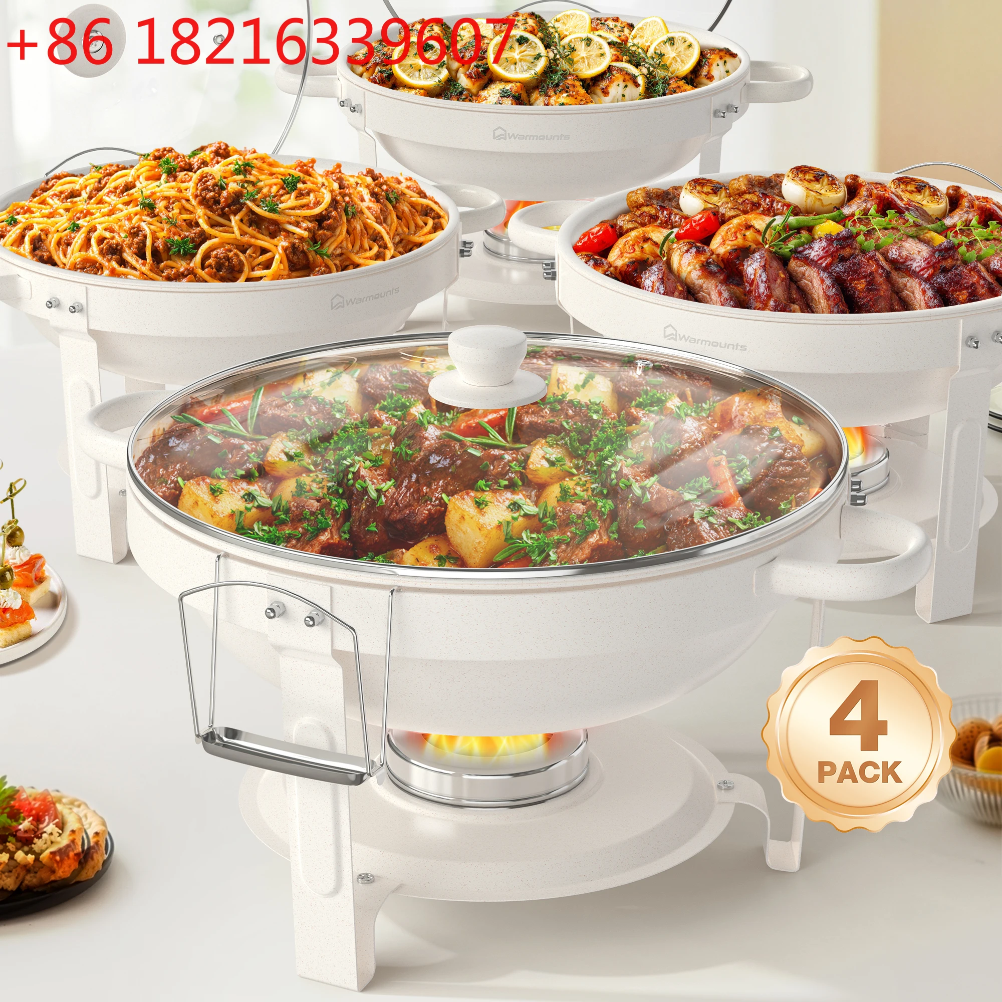 

Набор для фуршета TAO, 2/4 шт., 5QT, полностью покрытые круглые мармиты с стеклянными крышками, белые, с поддоном для воды