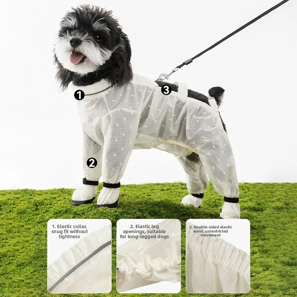 

Thin Breathable Dog Jumpsuit Soft Reflective Strip Belly-Covering Pet Outfit Adjustable Stain Resistant Full Coverage Dog Boots