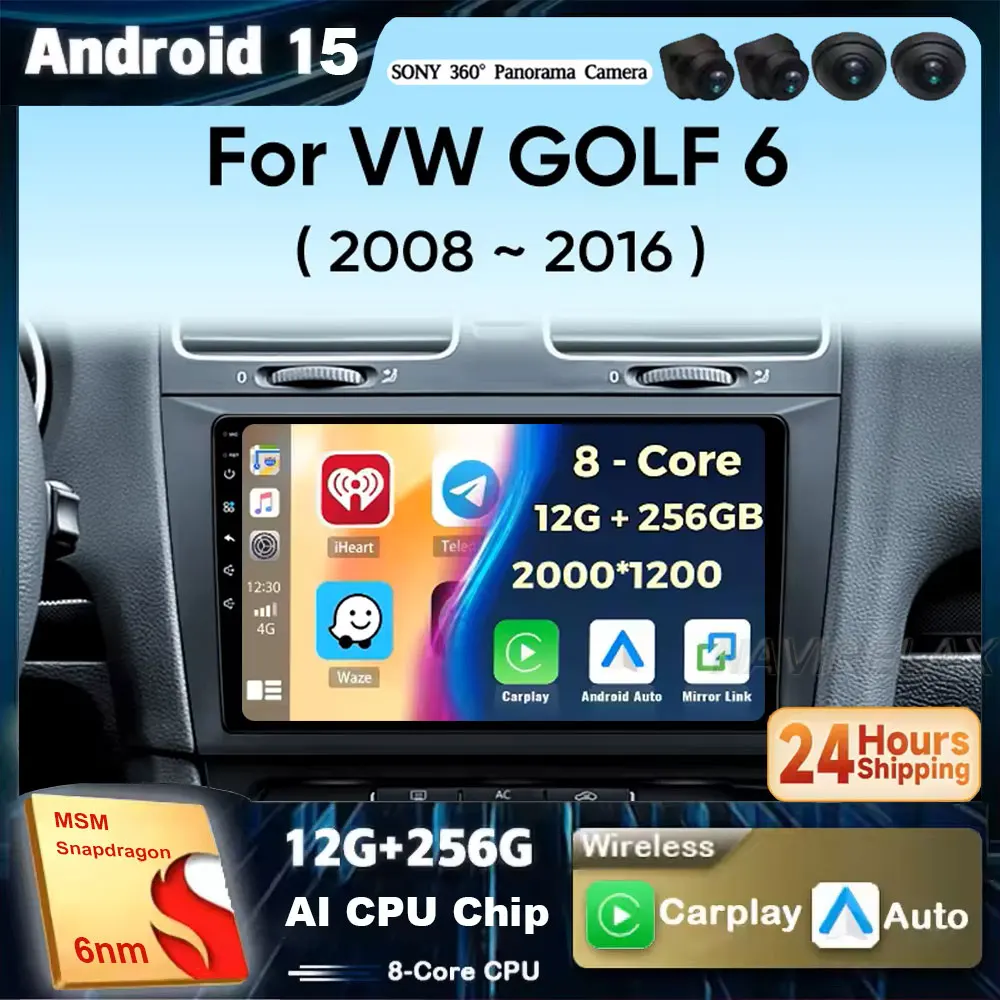 

Автомобильное радио Android 15 для Volkswagen VW Golf 6 MK6 GTI 2008-2016, беспроводное автомобильное радио Carplay, автомобильное мультимедиа 4G DSP 48EQ 2 Din