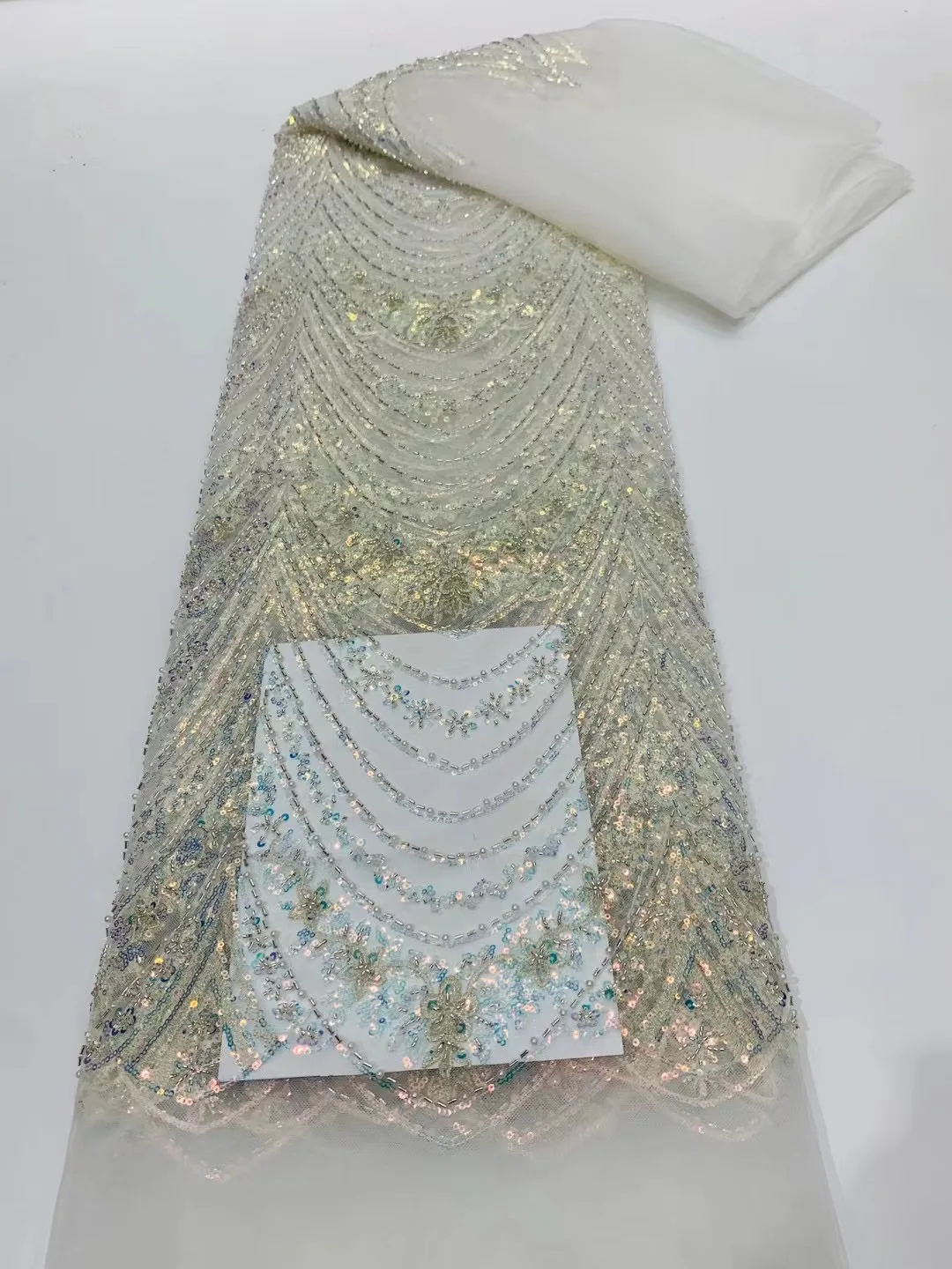 

African Sequin Lace Fabric 2022 High Quality French Nigeria Bead Lace Fabric for Sewing Dress Wedding Party MX5256