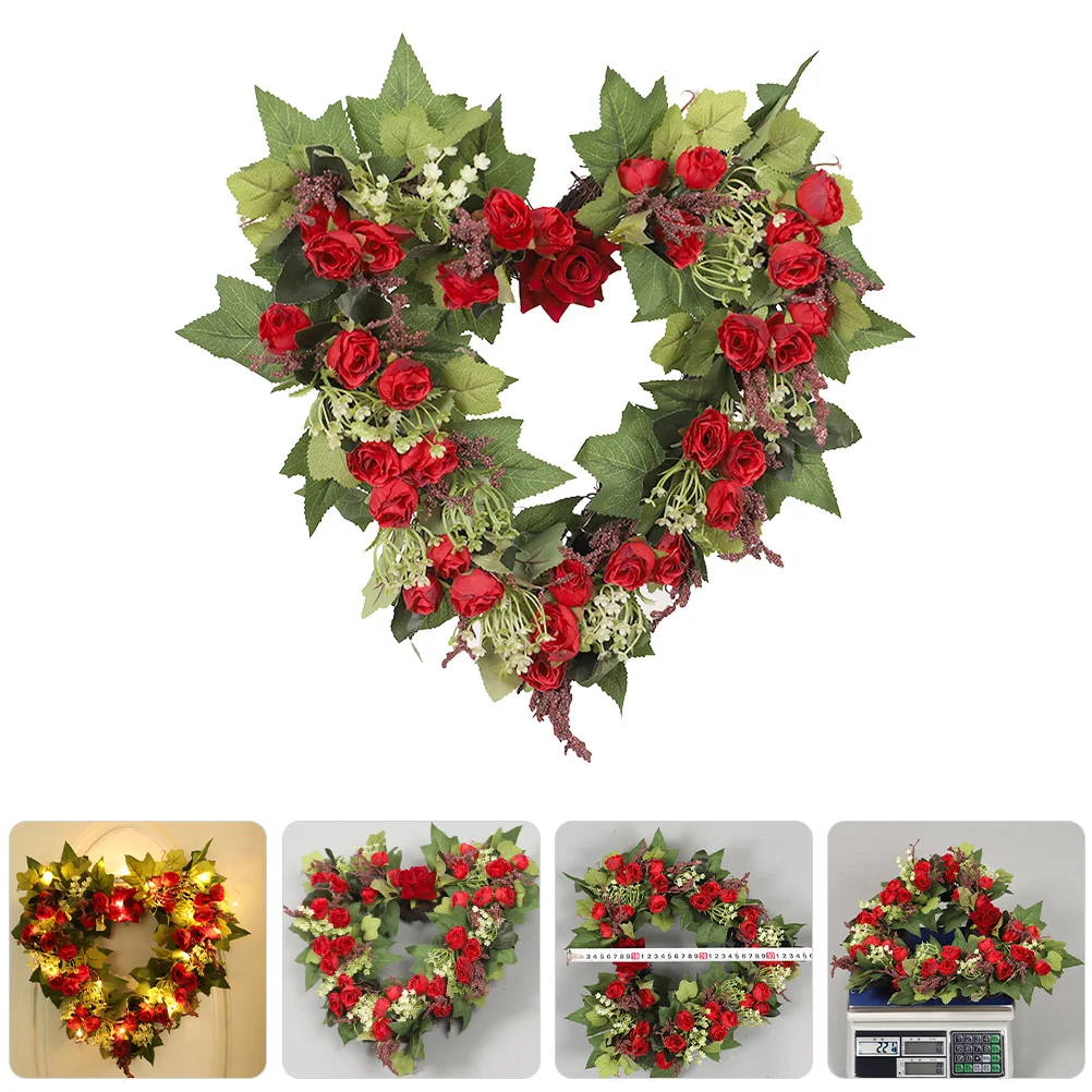 

Artificial Rose Heart-Shaped Valentines Wreath Hanging Decoration Romantic Valentine Party Ornament Artificial Rose Wreath