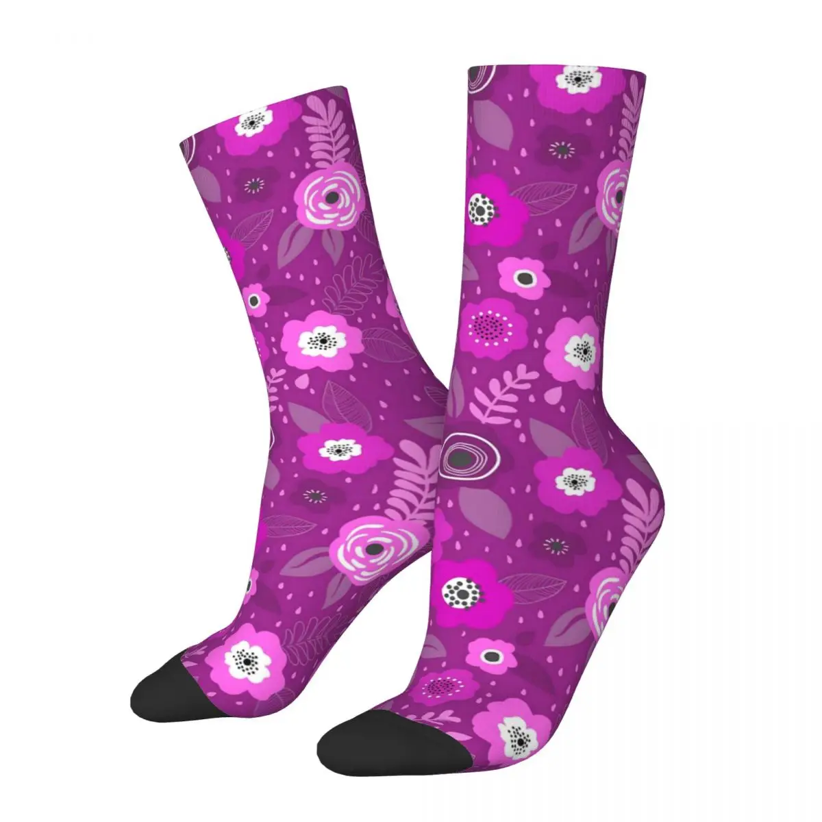 Elegant Ditsy Floral Stockings Women Purple Flowers Socks High Quality Harajuku Socks Winter Cycling Anti Skid Design Socks Gift